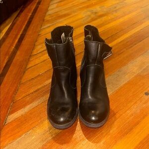 Black Leather Faux Fur Lined Ankle Boots